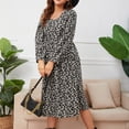 thumbnail image 4 of Vestido de media pantorrilla de manga larga floral con cuello cuadrado de otoño e invierno informal a la moda para mujer Fridja  yut7275, 4 of 7