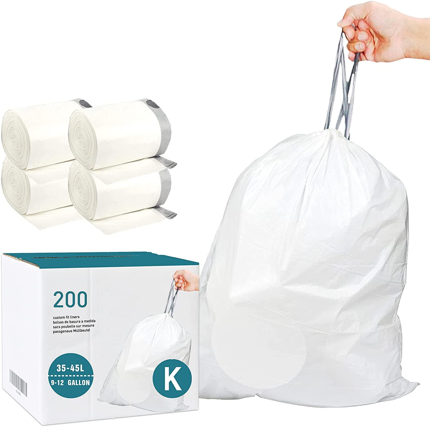  Reliable1st Code K Heavy Duty Trash Bags for 9-12 Gallon/35-45  Liter Drawstring, 1.2 Mil Heavy Duty (50 Count)