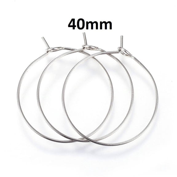 W031 - 20 pcs. 304 Stainless Steel Wine Charm / Earwire Hoop Rings - 40mm - 21 Gauge (0.7mm Thick) - Tarnish Resistant! - Style A