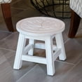 thumbnail image 3 of Carved Wooden Step Stool with  Maple Leaf Pattern,Round 11"W  Versatile Wood Short Stool with Footrest,Indoor Foot Stool for Kitchen Living Room Bedroom Bathroom, No Assembly Needed,Antique White, 3 of 6
