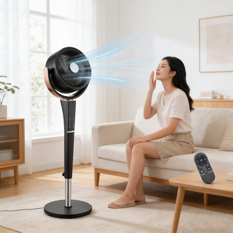 Simenmax Quiet Pedestal Fan, Motor Air Circulator with LED Light, 15 Speeds & 5 Modes, Standing Fan with Remote for Bedroom/Office,Black