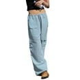 thumbnail image 1 of KOMOO Womens Baggy Cargo Pants Drawstring Casual Loose Straight Wide Leg Trousers Hip Hop Joggers Sweatpants, 1 of 9