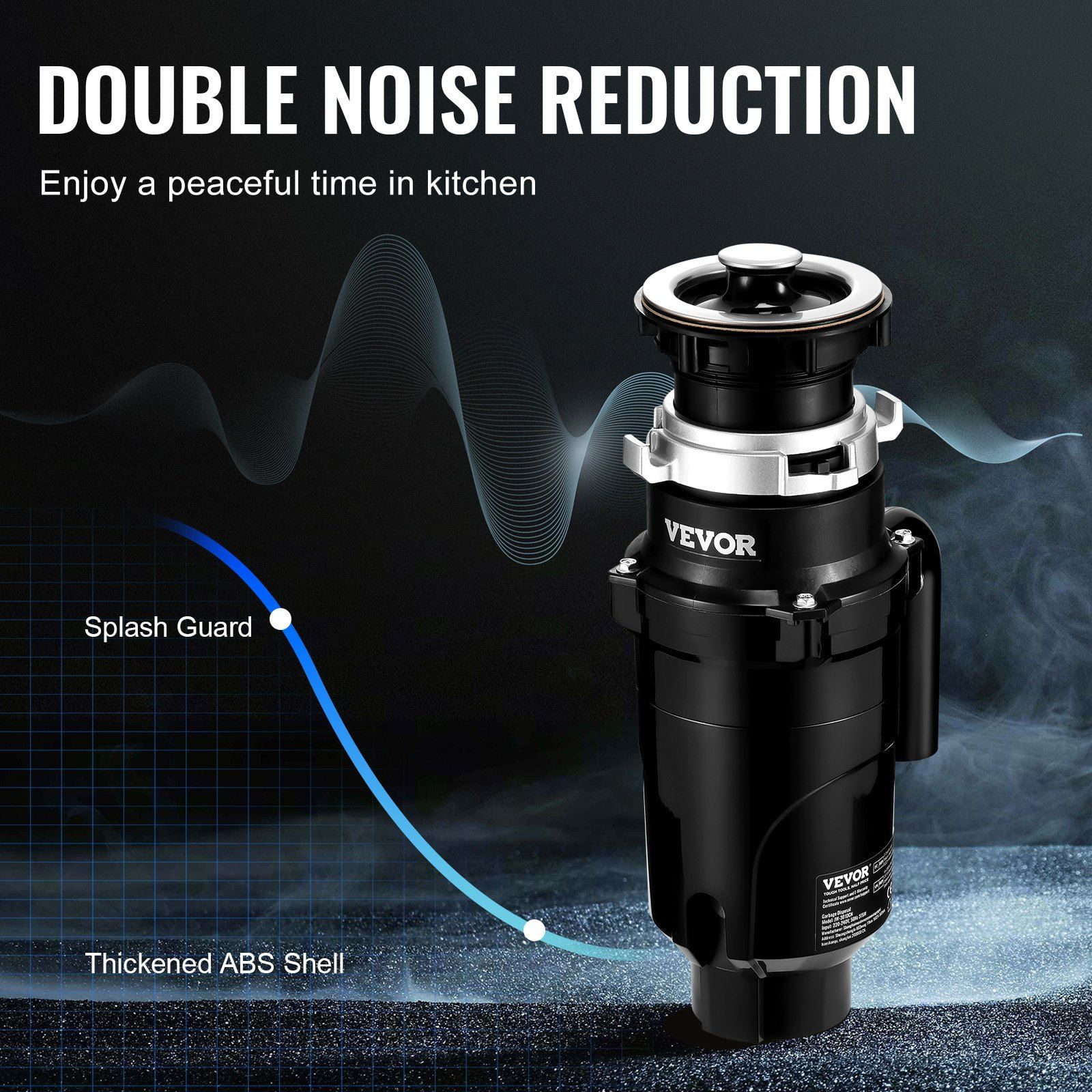 1/2 HP 3450 RPM Continuous Feed Garbage Disposal Food Waste Disposer with EZ Connect Grinding System Power Cord Splash Guard for Kitchen Sinks