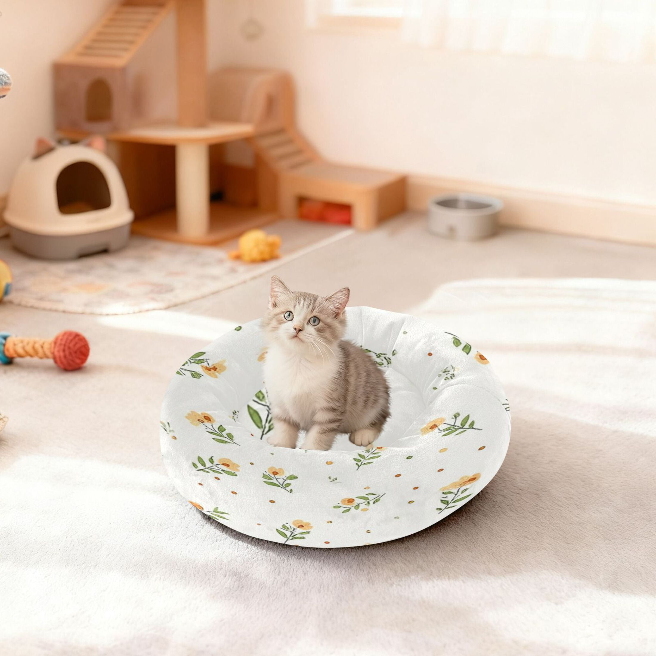 Iauyy Pet Couch Donut Cat Bed for Indoor Cats/Small Dogs Washable & Machine with Non-slip Bottom Calming Cat Furniture, Compact and Exquisite (S)