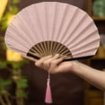thumbnail image 3 of Shell Shaped Handheld Folding Fan Cotton Linen Portable Decorative Fan for Wedding Outdoor Party Favors, 3 of 5