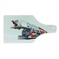 thumbnail image 1 of Truck Cutting Board, Speeding to Danger Illustration Emergency Services Theme 911 Cartoon, Decorative Tempered Glass Cutting and Serving Board, Wine Bottle Shape, Blue Grey Red, by Ambesonne, 1 of 1