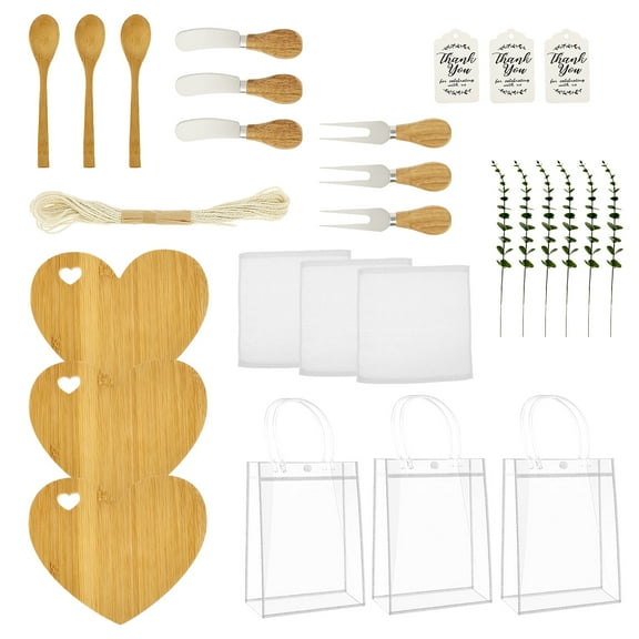 Grusce Heart Style Wooden Cheese Board, Favor Convenient Versatile Charcuterie Board, Party Present for Wedding Bridal Shower Games Prizes Favors Winners, Guest Gifts with Cheese Board Spoon Towel
