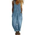 thumbnail image 2 of ClodeEU Women's Wide Leg Denim Bib Overalls,Casual Loose Baggy Jumpsuit with Pockets Light Blue,Women's Plus M, 2 of 6