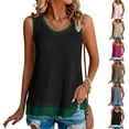 thumbnail image 7 of Lovskoo Womens Summer Tops Casual Patchwork Fake Two-Piece Sleeveless Top Round Neck T-Shirt Khaki, 7 of 7