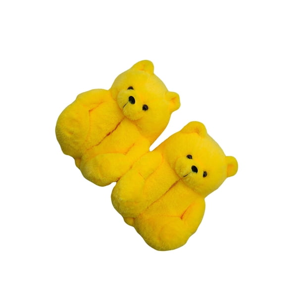 Sonducket Zapatillas antideslizantes de oso de peluche para mantener el calor, calzado térmico para niñas, zapatillas de animales para interiores, Calzado Amarillo