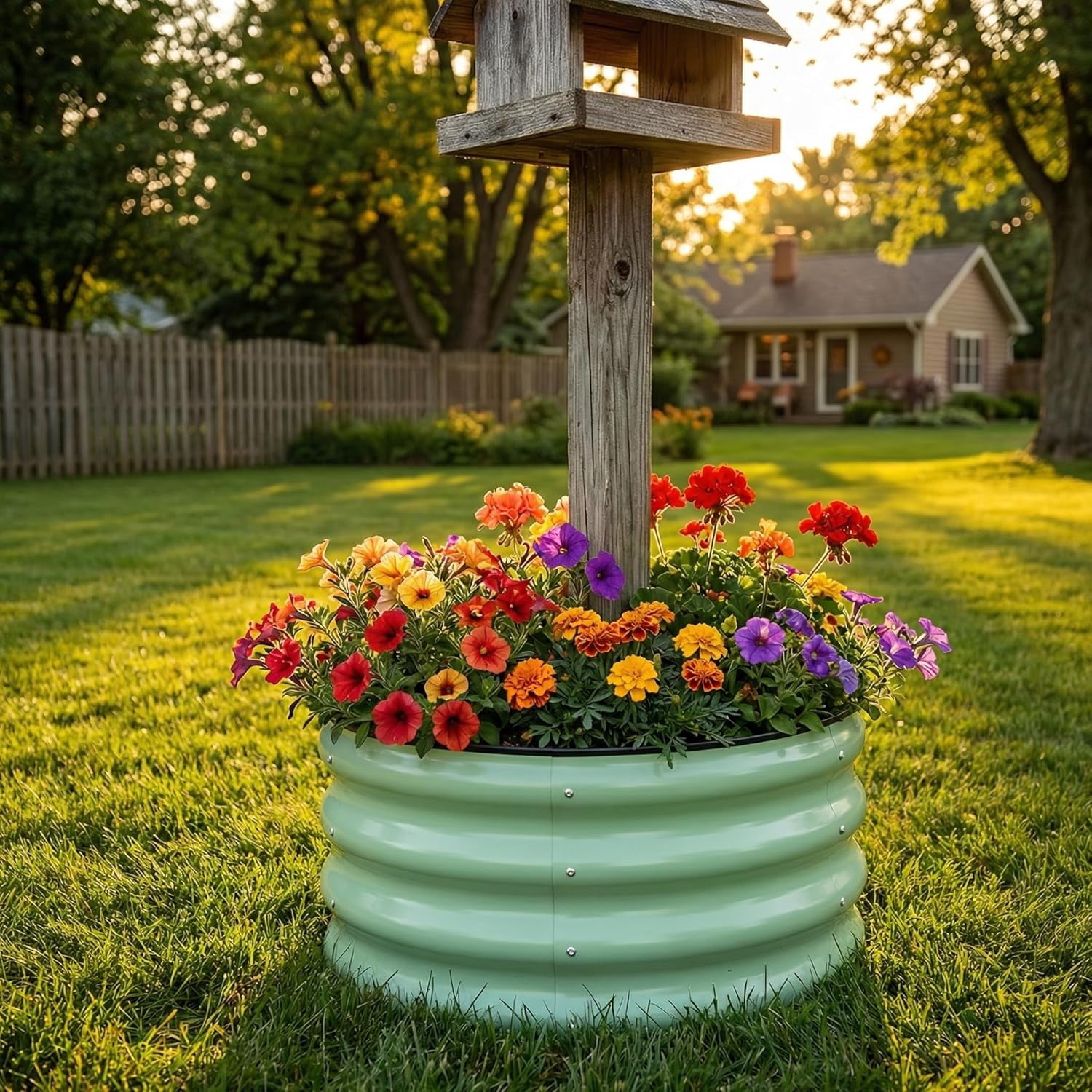 3 Pcs 2x2x1ft Round Galvanized Raised Garden Bed Kit Outdoor, Metal Planter Box for Planting Plants Vegetables, Brown