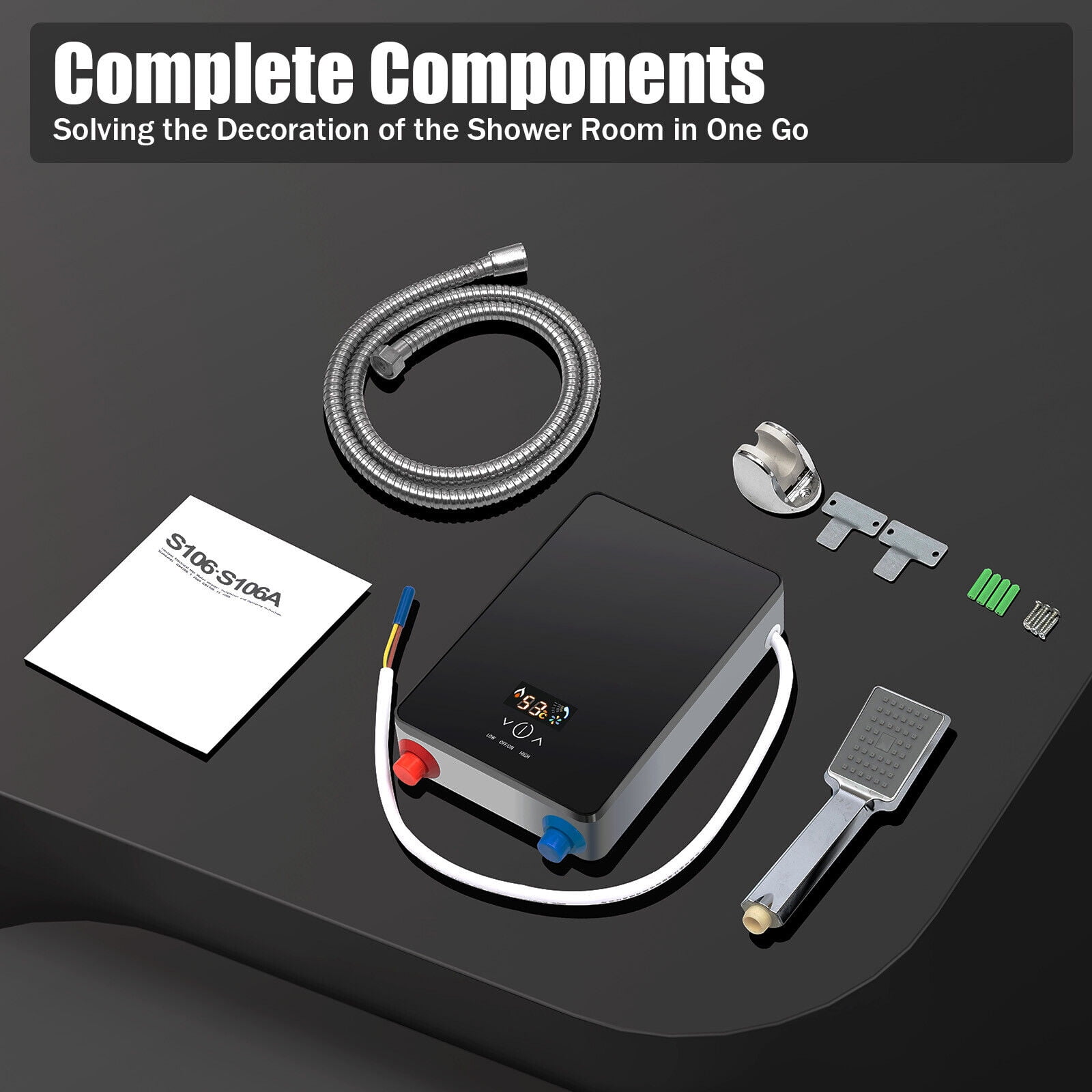 Instant Electric Tankless 6500W Home Hot Water Heater Whole House Black 220V 8L