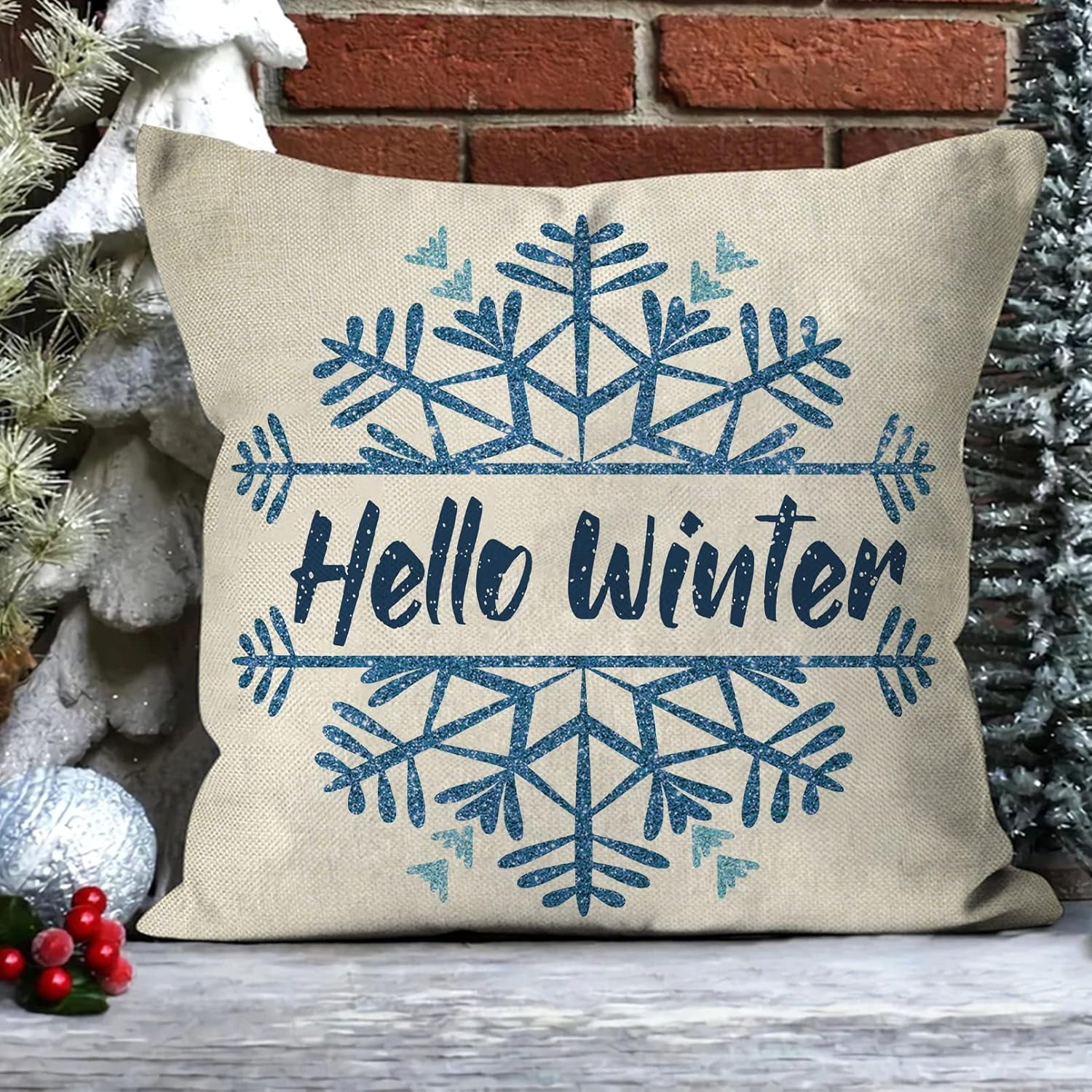 Hello Winter Warm Wishes Gnome Decorative Throw Pillow Cover Set of 4, Snowflake Hot Cocoa Baby It''s Cold Outside Cushion Case Decor, Buffalo Plaid Christmas Decoration for Sofa Couch 20 x 20