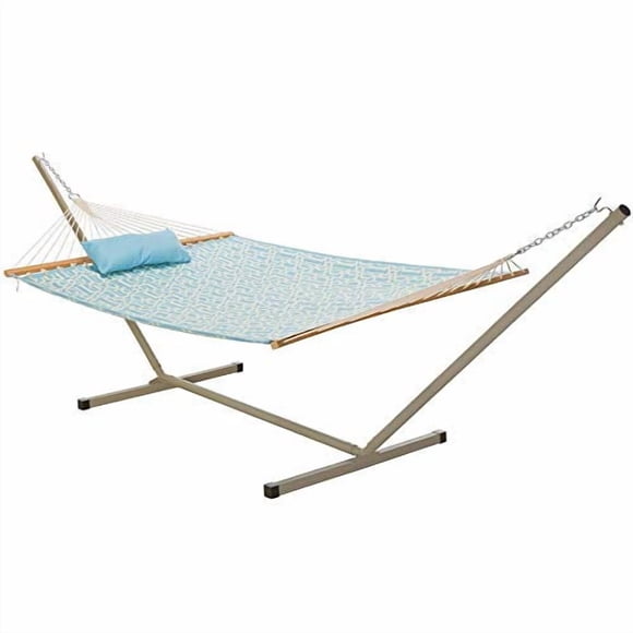 Castaway Living Grand Hamac Matelassé 2 Personnes avec Support Amovible et Oreiller Détachable - Bleu Clair, Construction Robuste, 10 Pi x 52 Po, Capacité de 350 lbs