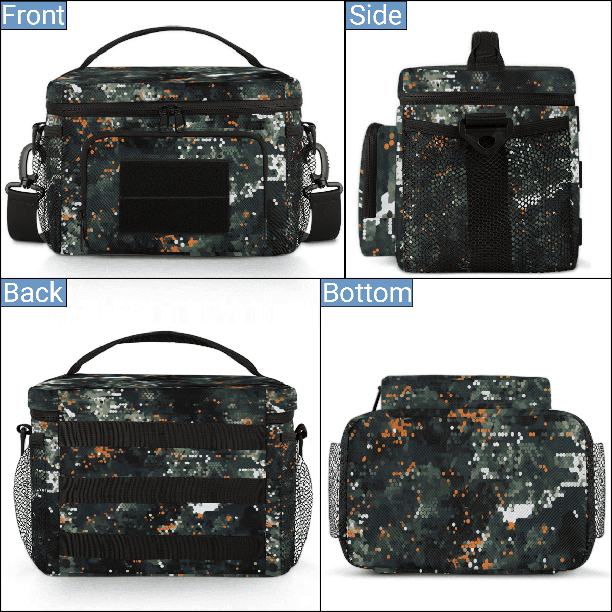 Tactical Lunch Bag 10.4" Insulated Cooler Bag for Adults with Shoulder Strap,Camouflage Meal Prep Bag with Multiple Pockets,Durable Water-Resistant Work Lunch Box
