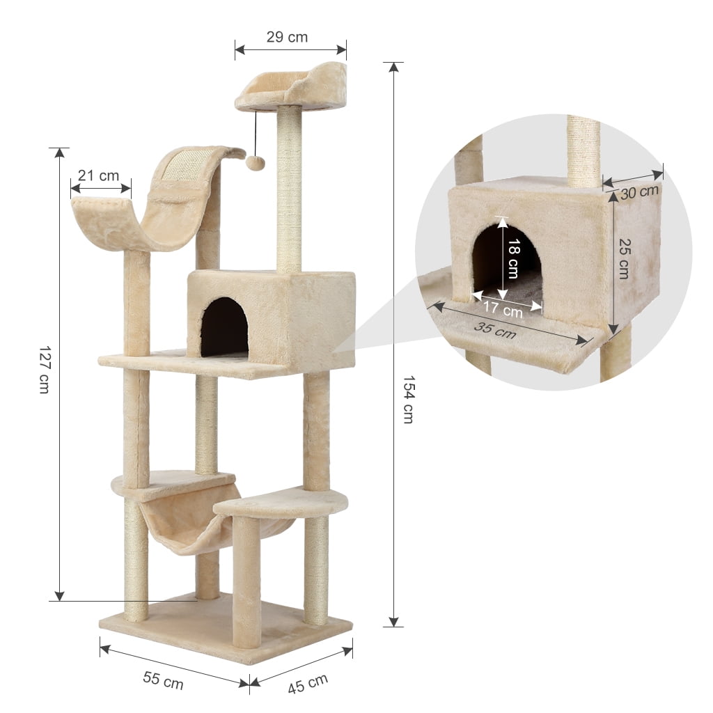 Eono Essentials Cat Tree with Sisal-Covered Scratching Posts Plush Condo Hammock Perches Platform Dangling Balls for Kittens Pets Grey