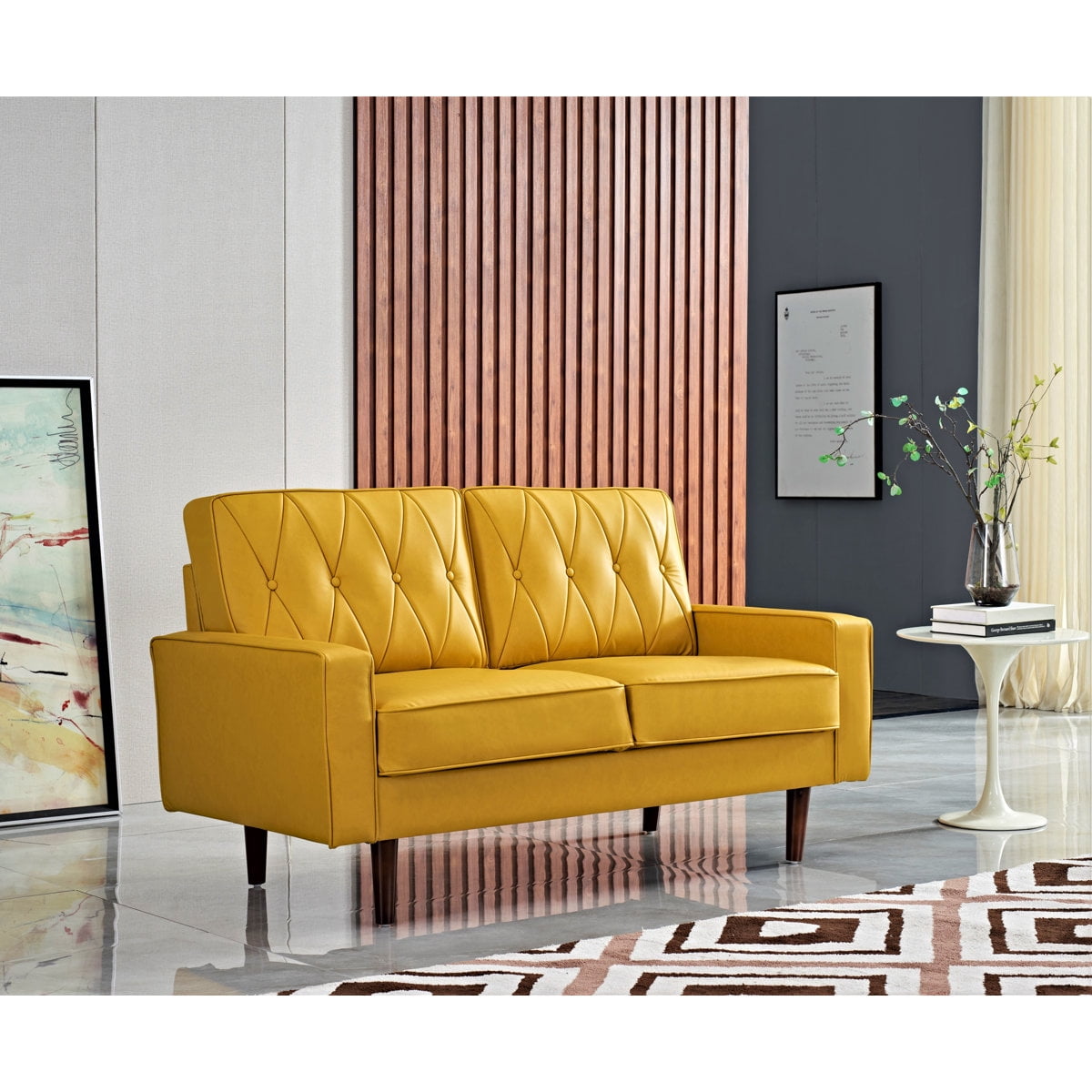 US Pride Furniture Modern Style Faux Leather Sofa with Elegant Round Tapered Legs