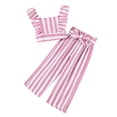thumbnail image 1 of REDARER Girls' 3-Piece Striped Summer Set – Ruffled Flying Sleeve Top + Long Pants with Waistband,for Size 5-6 Years, 1 of 3