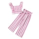thumbnail image 1 of Conjunto de verano a rayas de 3 piezas para niña REDARER: Top con mangas volantes y pantalón largo con cinturilla, talla 4-5 años, 1 of 3
