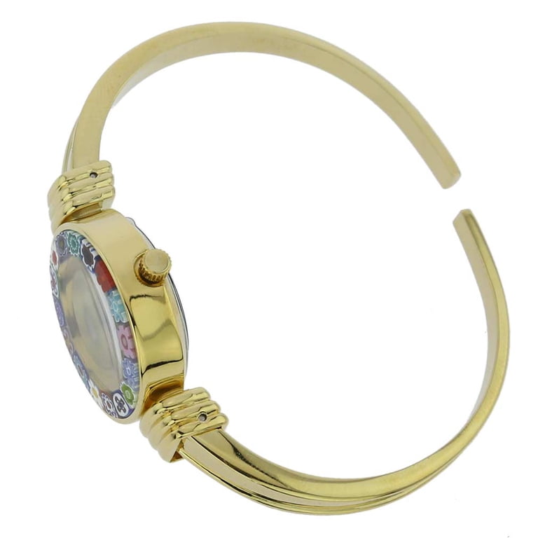Gold Casanova Murano Glass Millefiori Women\'s Bangle Watch Murano Watches | Murano millefiori bangle watch - white gold main image 2