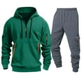 thumbnail image 5 of Txeol Mens Fleece Track Suits 2 Piece Set Quarter Zip Drawstring Hoodies and Cargo Sweatpants with Pockets Casual Outdoor Athletic Sets L,Green, 5 of 5
