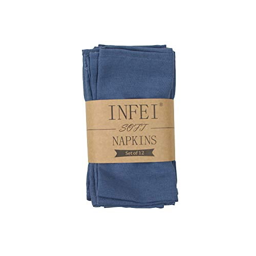 INFEI Soft Solid Color Linen Cotton Dinner Napkins - For Events & Home Use 40 x 40 cm Pack of 12 Army Green