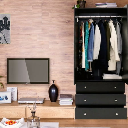 Kinbor Two Door Wardrobe Cabinet Armoire With Three Drawers And Kinbor Two Door Wardrobe Cabinet Armoire With Three Drawers And Hanging Rod Black