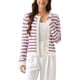 thumbnail image 1 of Suéter de punto de mujer INSPIRE CHIC, cardigan casual de rayas con botones, de manga larga, color blanco y púrpura, 1 of 5