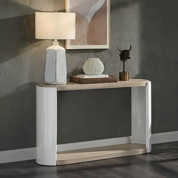 Dining Tables Oak and White High Gloss Sofa Table with Bottom Shelf,Coffee Tables