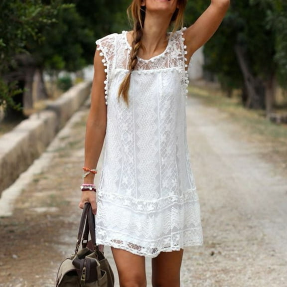 Viikei Plus Size Sleeveless Dress for Women Boho Floral Printed Summer Beach Mini Dresses