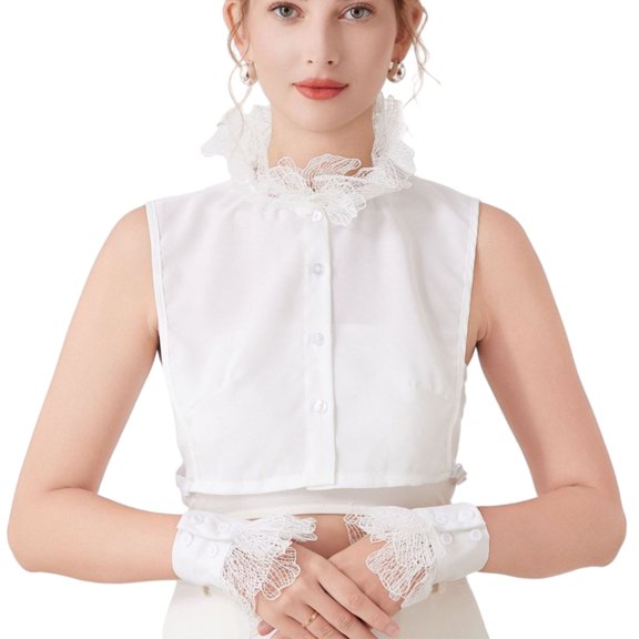 Elegant Lace Trim Detachable Collar And Arm Sleeves For Formal Event Breathable Fabric Neckwear Fashion Outfit Accessory