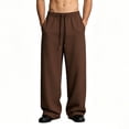 thumbnail image 2 of Jogging Bottoms Men Sweatpants Drawstring Stretch Elastic Waist Jogger Loose Fit Sports Pants Solid Color Baggy Trousers Workwear Full Pant for Gym Running Exercise Fitness, 2 of 6