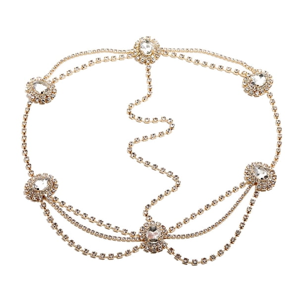 Cabeza cadena diamantes de imitación Boho bohemio para fiesta de Halloween boda niñas Oro jinwen Cadena de cabeza de diamantes de imitación