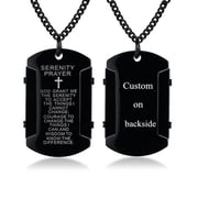 Personalized Serenity Prayer Necklace,Stainless Steel Custom Men's Bible Verse Dog Tag Serenity Lord's Prayer Cross Pendant Necklace Religious Jewelry,Free Cable Chain in 22''