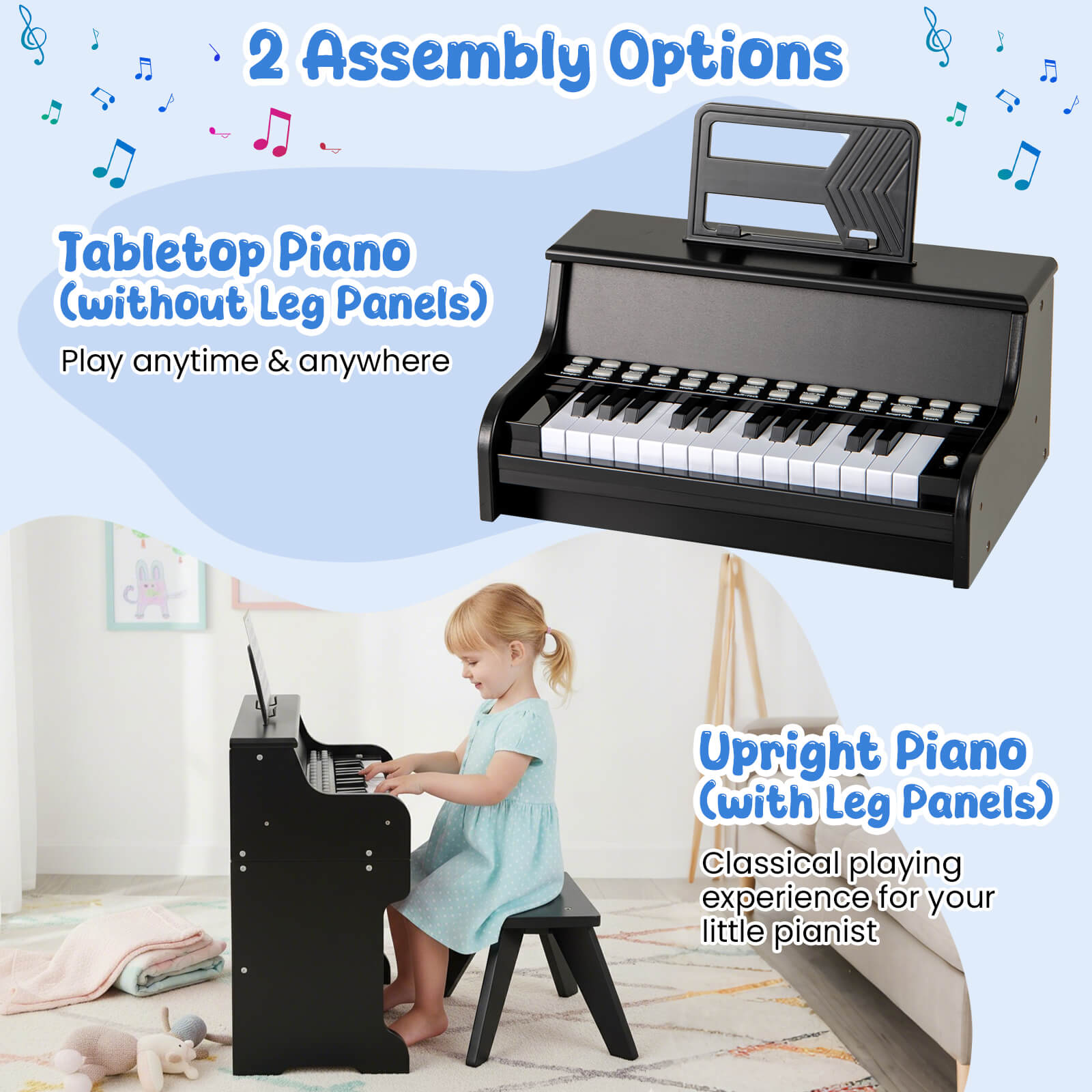 Infans 25 Keys Digital Piano w/Music Stand Stool Lighted Keys Teaching Mode for 3+ Kids