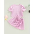 thumbnail image 4 of Arvbitana Little Girl Pleated Flared Skirts Set 3T 4T 5T 6T 7T Puff Short Sleeve Tops Button Down Shirt Blouse A-line Skirts Summer Outfits, 4 of 8
