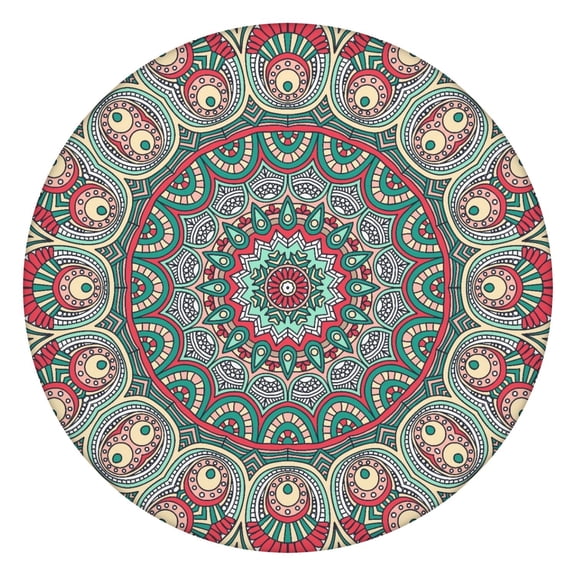 Tablecloth Bohemian Mandala Ethnic Style Waterproof Round Cover with Elastic Fit and Back for Relaxation and Meditation