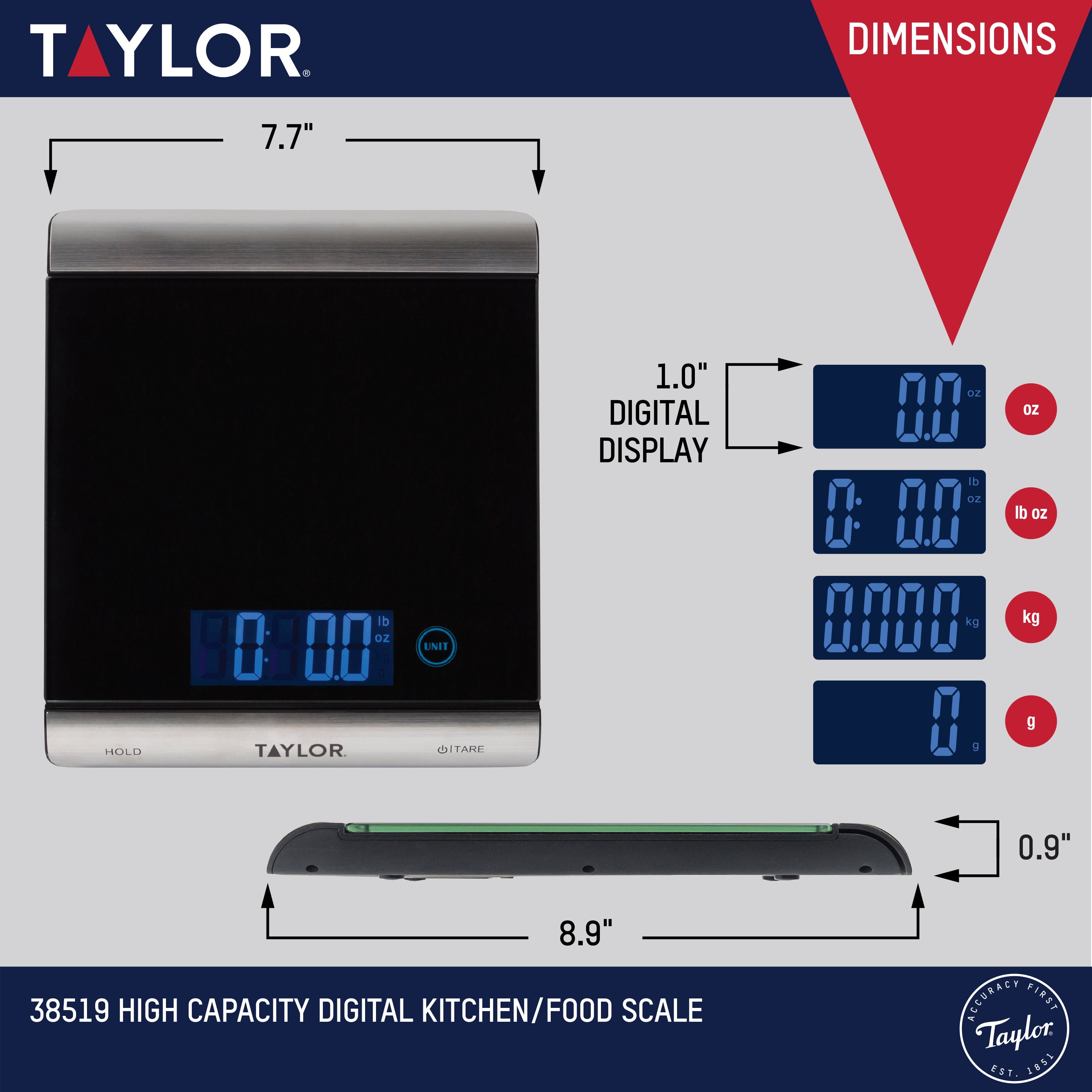 Taylor High Capacity Black Digital Waterproof Auto Shut Off Kitchen Scale