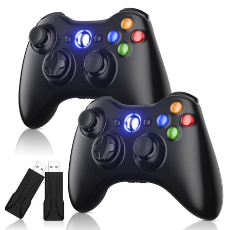 Turpow for Xbox 360 Controller, PC Wireless Gamepad with Ergonomic Grip/Upgraded No Drift Joystick/for Xbox 360 & Slim,Windows 11/10/8/7 PC (2 Pack, 2.4G Black)