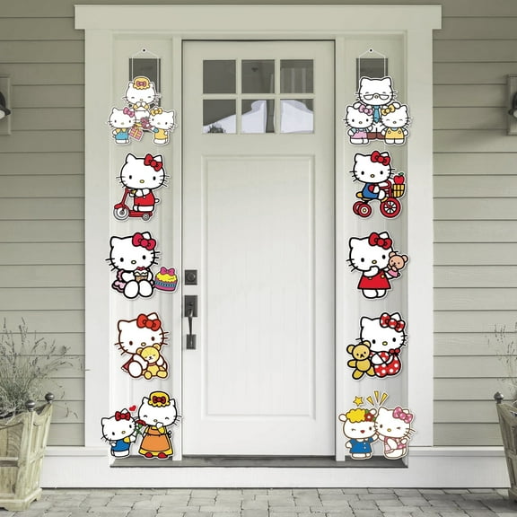 Kitty Birthday Party Supplies, Door Sign Porch Sign Welcome Banner for Hello Kitty Party Decorations