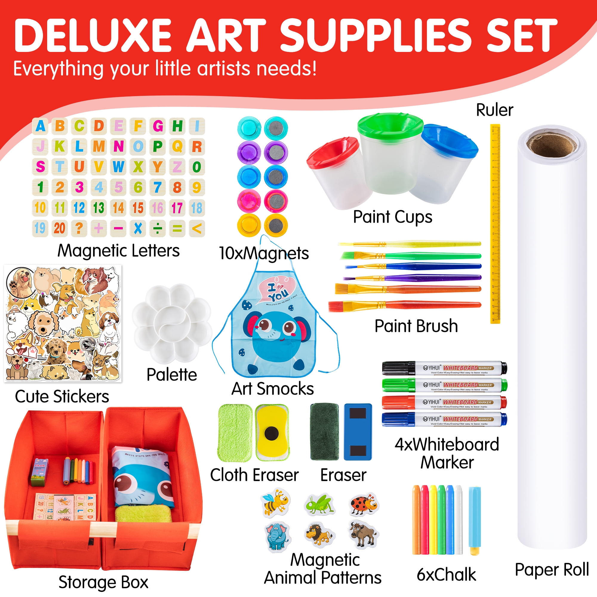 Finenolo All-in-One Art Easel Kids Easels for Kids, Height Adjustable Wooden Art Easel with Paper Roll  for Toddlers 2-4 Years and Magnetic Double Sided Art Easel for Kids Ages 4-8