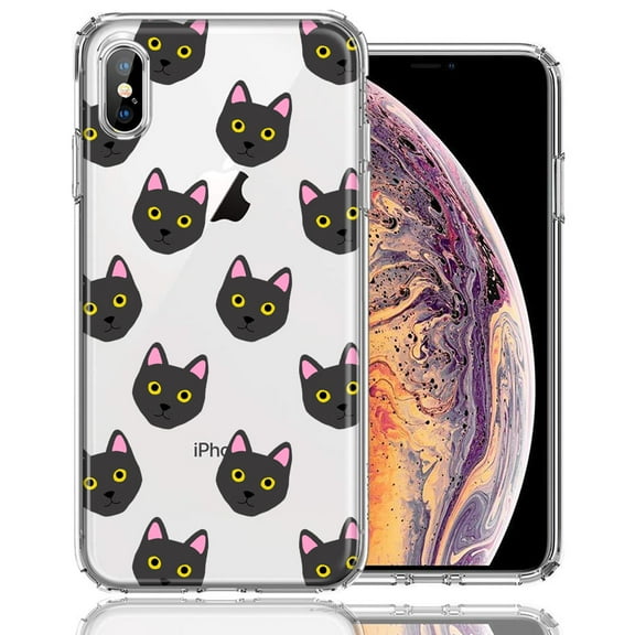 MUNDAZE For Apple iPhone XS Max Black Cat Polkadots Design Double Layer Phone Case Cover