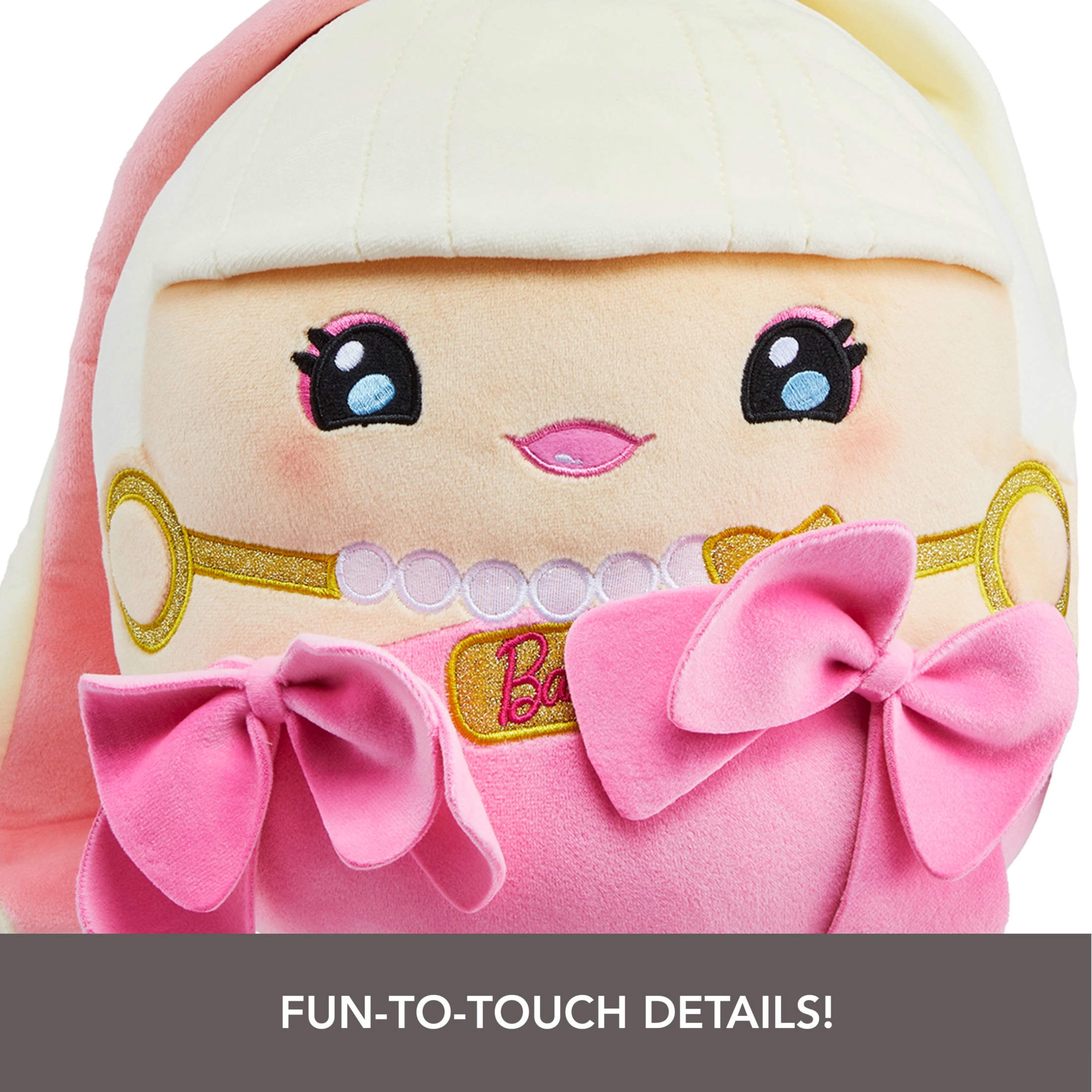 Barbie Cuutopia Plush, 10-inch Soft Pillow Doll, Iconic Pink Look & Felt Pink Bows, Collectible Toy