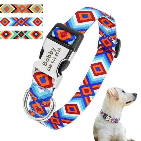 Didog Soft Nylon Personalized Dog Collar with Custom ID Name Tag Adjustable S M L