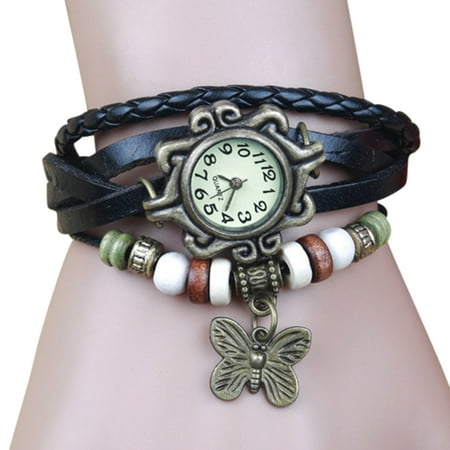 - Women Fashion Vintage Handmade Wrist Watch Girl Exotic Leather Strap Quartz Watch