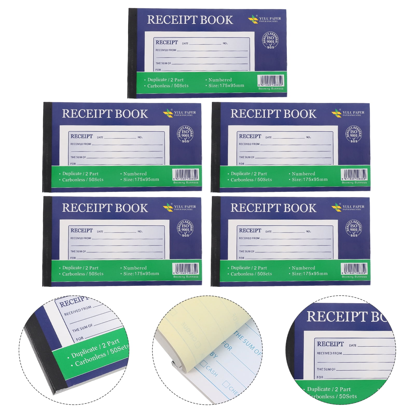 ETHZZLE 5-Pack Multi-Color Business Invoice Receipt Books with Easy System for Office Use and Record Keeping