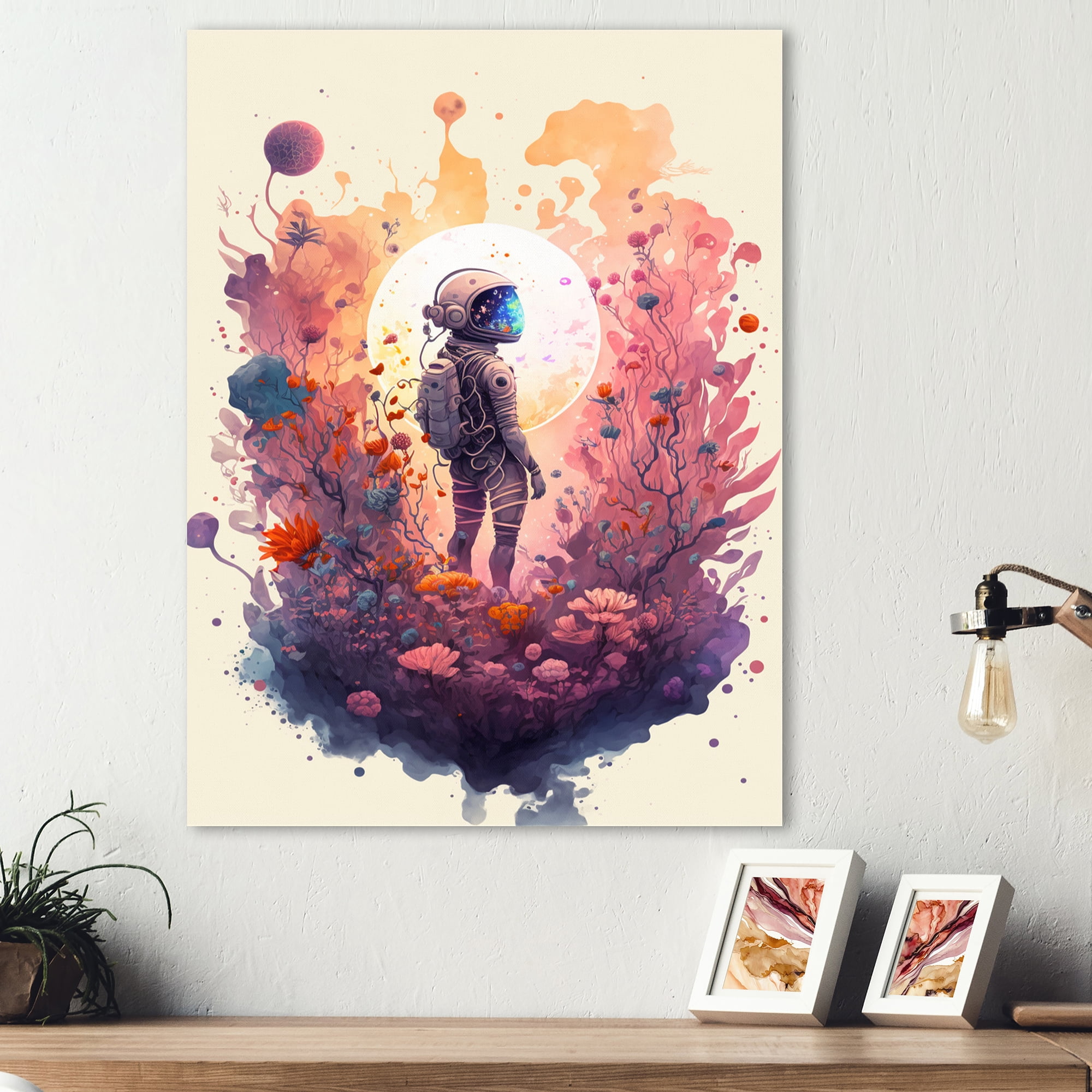 Designart Astronaut Floral Dream IV Canvas Wall Art