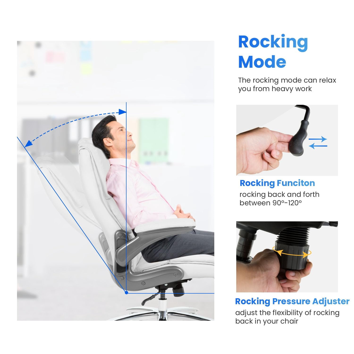 400lbs Big and Tall Office Chair  Ergonomic Desk Chair PU Leather Computer  Chair Adjustable High Back Rolling Chair with Lumbar Support for Adults, White