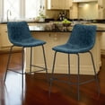 thumbnail image 6 of Abble 24 inch Bar Stools Set of 2, Faux Leather Upholstered Low Back Kitchen Counter Height Stools with Sled Base, Floor-Scratch Protection, Indigo Blue, 6 of 7