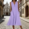 thumbnail image 2 of Women's Summer Sleeveless V Neck Midi Dress Eyelet Lace Trim Button Front Casual Dress with Pockets Purple XXL(XXL), 2 of 8